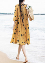 Loose Yellow Dot Half Sleeve Party Summer Chiffon Dress - bagstylebliss