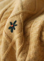 Loose Yellow Embroideried Floral Knit Sweaters Winter