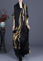 Luxy Black Cross Neck Draping Dress Gown Asymmetric Long Dress - bagstylebliss