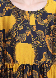Loose Yellow Print Silk Loose Ankle Dress Summer - bagstylebliss