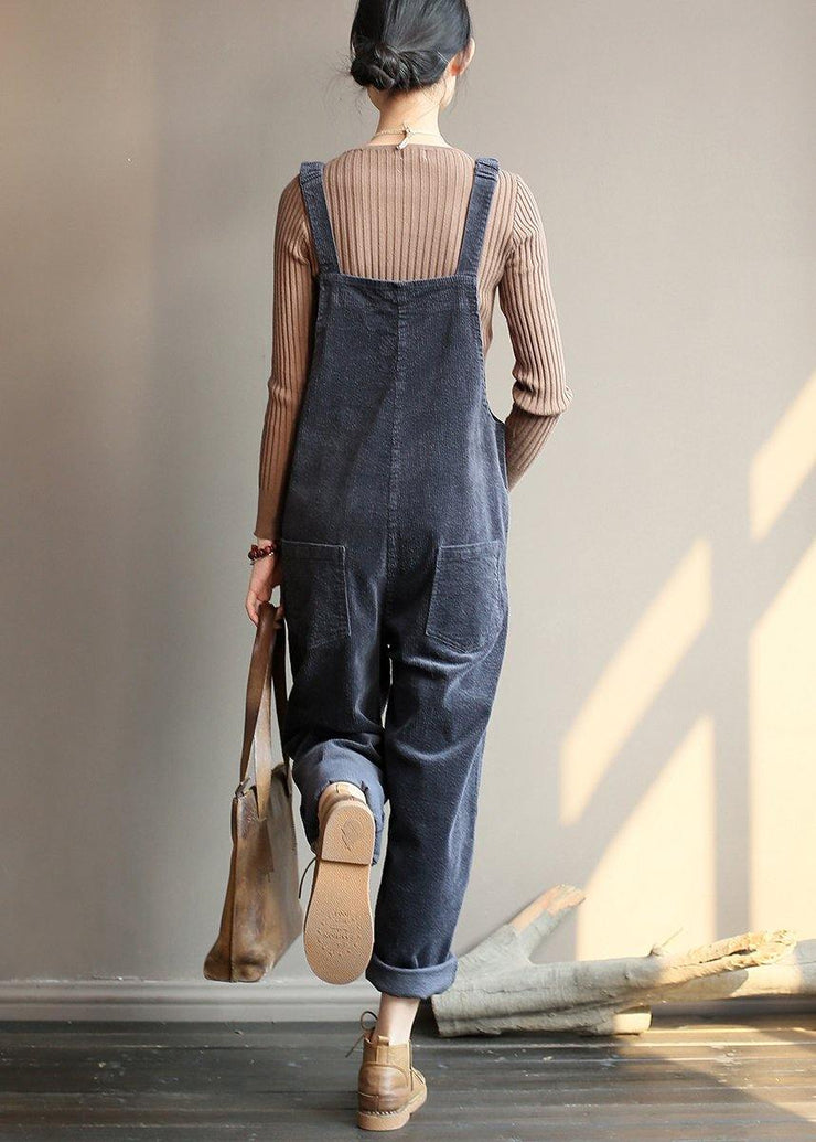 Loose and  gray corduroy pants overalls college style forest jumpsuit - bagstylebliss