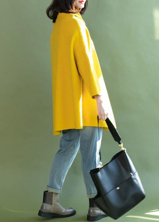 Loose asymmetric hem wool high neck clothes For Women Wardrobes yellow shirt - bagstylebliss