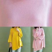 Loose asymmetric hem wool high neck clothes For Women Wardrobes yellow shirt - bagstylebliss