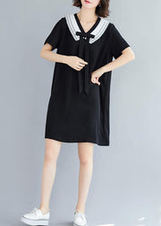 Loose black Cotton quilting dresses v neck Plus Size summer Dress - bagstylebliss
