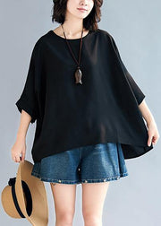 Loose black chiffon tops Fashion Life o neck Batwing Sleeve loose Summer tops - bagstylebliss