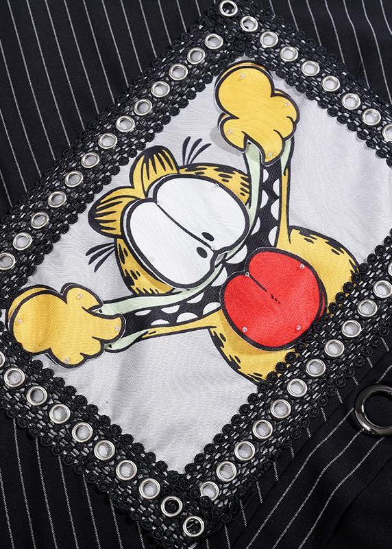 Loose black cotton clothes patchwork cotton Cartoon print fall Dresses - bagstylebliss