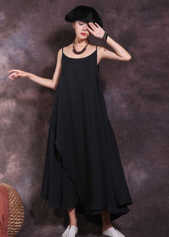 Loose black linen Wardrobes big hem Plus Size summer Dresses - bagstylebliss