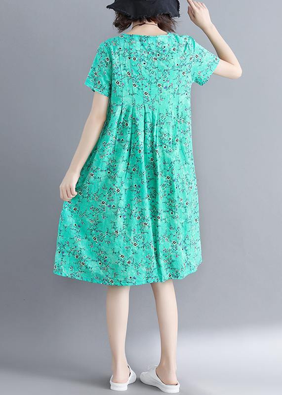 Loose blue floral dresses o neck Cinched loose summer Dresses - bagstylebliss