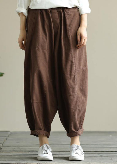 Loose brown plus size elastic waist harem pants - bagstylebliss