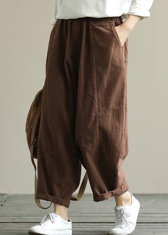 Loose brown plus size elastic waist harem pants - bagstylebliss