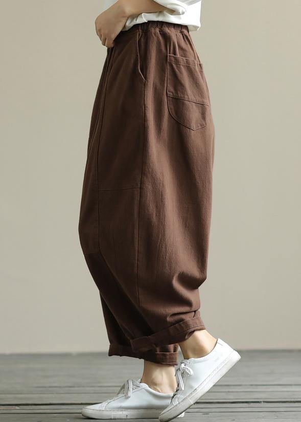 Loose brown plus size elastic waist harem pants - bagstylebliss