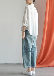 Loose casual old worn white irregular stitching wild wide leg jeans autumn new - bagstylebliss