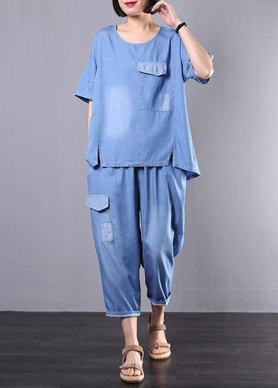 Loose cotton clothes For Women Korea Casual Blue Denim Two Piece Suit - bagstylebliss