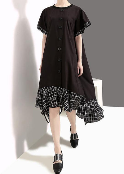 Loose cotton quilting clothes plus size Plaid Splided Loose Flare Sleeve Dress - bagstylebliss