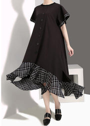 Loose cotton quilting clothes plus size Plaid Splided Loose Flare Sleeve Dress - bagstylebliss