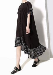 Loose cotton quilting clothes plus size Plaid Splided Loose Flare Sleeve Dress - bagstylebliss