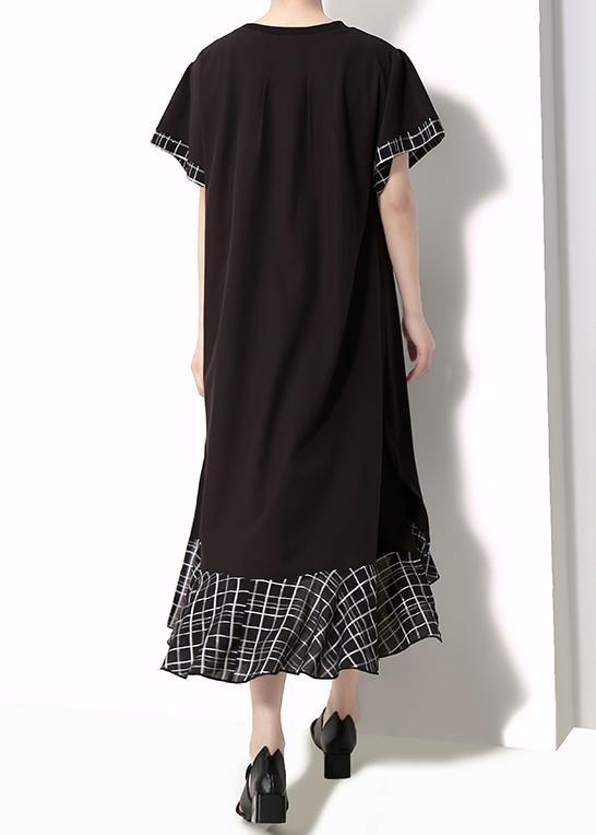 Loose cotton quilting clothes plus size Plaid Splided Loose Flare Sleeve Dress - bagstylebliss