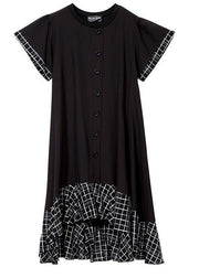 Loose cotton quilting clothes plus size Plaid Splided Loose Flare Sleeve Dress - bagstylebliss