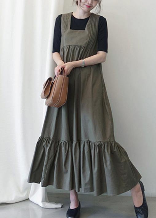 Loose dark gray cotton clothes Ruffles A Line summer Dress - bagstylebliss