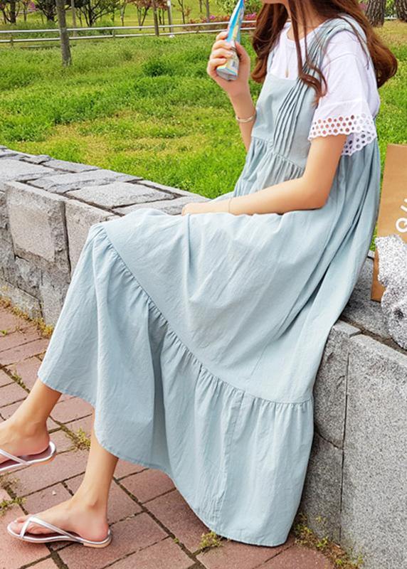 Loose dark gray cotton clothes Ruffles A Line summer Dress - bagstylebliss