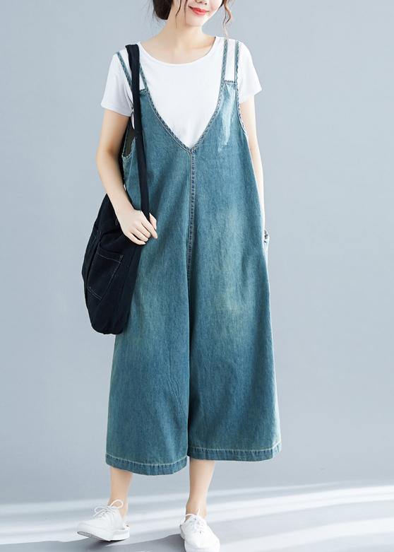 Loose denim blue cotton Tunics Korea loose jumpsuit pants - bagstylebliss