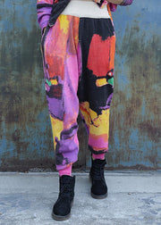 Loose elastic waist pants plus size purple red prints Work knit pant - bagstylebliss
