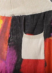 Loose elastic waist pants plus size purple red prints Work knit pant - bagstylebliss