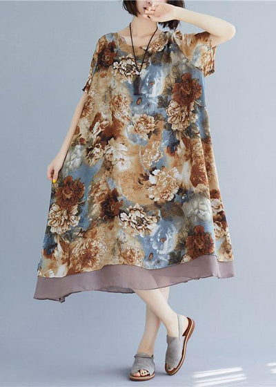 Loose floral clothes o neck short sleeve loose Dress - bagstylebliss