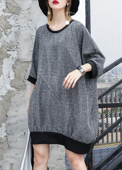 Loose gray cotton Blouse bracelet sleeved tunic summer top - bagstylebliss