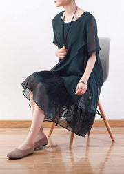 Loose green Chiffon quilting clothes Casual Wardrobes layered Knee summer Dresses - bagstylebliss