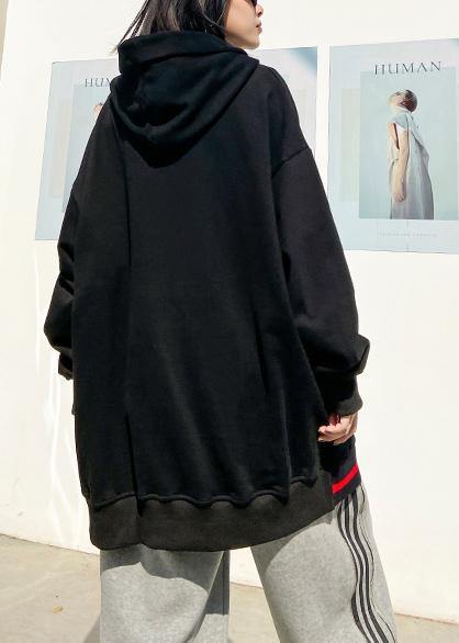 Loose hooded asymmetric spring tops women black tunic blouses - bagstylebliss