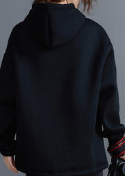 Loose hooded drawstring crane tops Inspiration black shirts - bagstylebliss