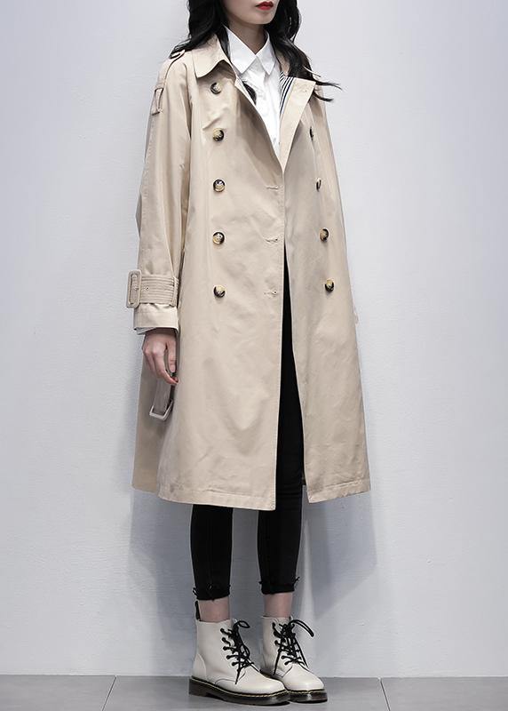 Loose khaki Plus Size trench coat Work Notched tie waist women coats - bagstylebliss