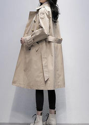 Loose khaki Plus Size trench coat Work Notched tie waist women coats - bagstylebliss