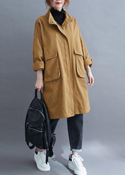 Loose khaki  coat for woman Outfits stand collar Large pockets coat - bagstylebliss