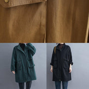 Loose khaki  coat for woman Outfits stand collar Large pockets coat - bagstylebliss