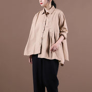 Loose khaki tops women blouses lapel large hem tunic fall shirts - bagstylebliss