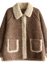 Loose lapel collar fine patchwork Coats Women chocolate daily jackets - bagstylebliss