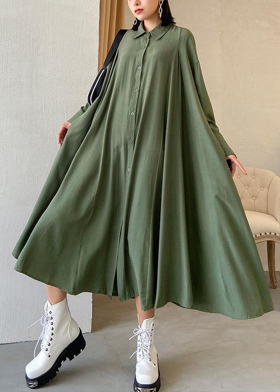 Loose lapel exra large hem clothes Runway army green Robe Dress - bagstylebliss