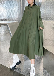 Loose lapel exra large hem clothes Runway army green Robe Dress - bagstylebliss