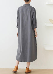 Loose lapel low high design quilting dresses design gray Dresses - bagstylebliss