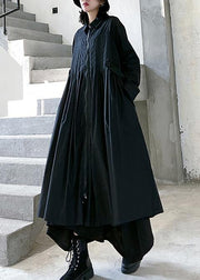 Loose lapel Cinched fine coats women black baggy coat - bagstylebliss