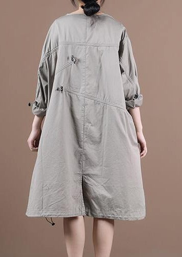 Loose light gray outfit o neck drawstring short Dresses - bagstylebliss