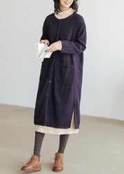 Loose navy fine clothes For Women Wardrobes o neck side open coat - bagstylebliss