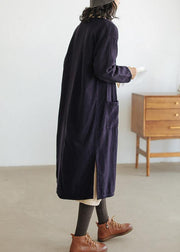 Loose navy fine clothes For Women Wardrobes o neck side open coat - bagstylebliss