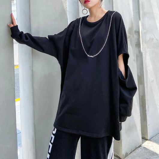 Loose o neck Hole fall clothes For Women Inspiration black shirts - bagstylebliss