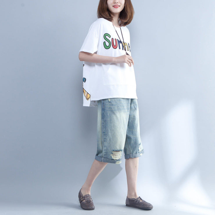 Loose o neck Letter cotton shirts Casual Fashion Ideas white silhouette tops