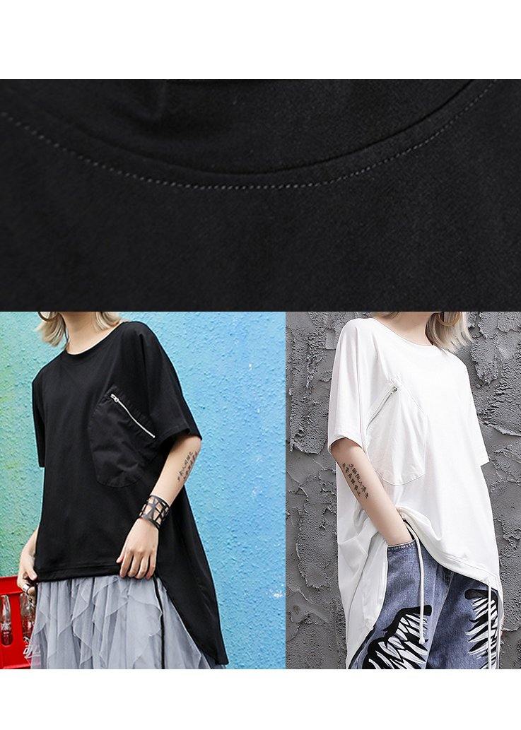 Loose o neck asymmetric Shirts Outfits black blouses - bagstylebliss