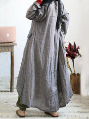 Loose o neck asymmetric cotton linen Soft Surroundings Wardrobes plaid Dress - bagstylebliss