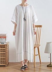 Loose o neck baggy linen summer clothes For Women design white Dresses - bagstylebliss